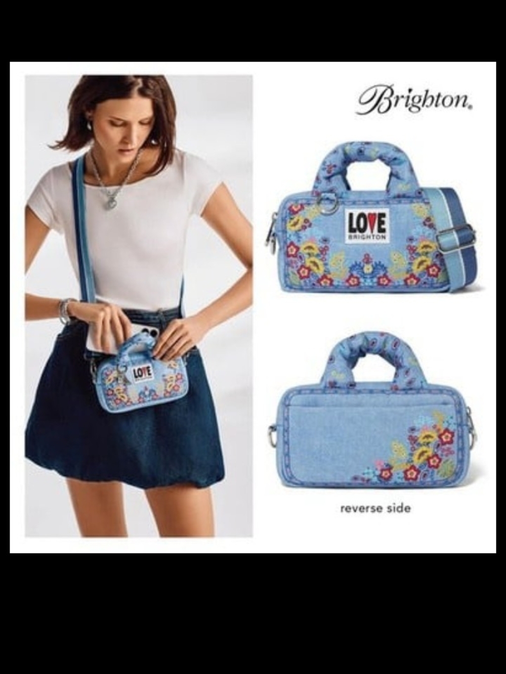 Brighton Love Denim Blue Floral Mini Crossbody Satchel